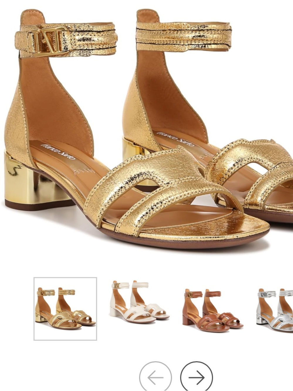 Franco Sarto Metallic Gold Ankle-Strap Low Block Heel Sandals